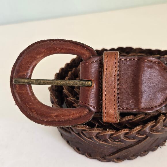Vintage Braided Genuine Leather Belt Women\'s 36 Brown Soft Suede Reverse Western main image 6